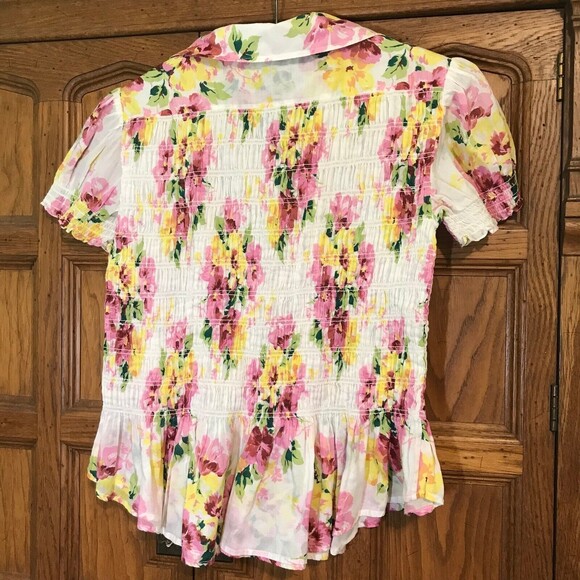 Ralph Lauren Sport Y2K Women's 10 Multicolored Floral Top Shirred Torso Rom-Com - Picture 3 of 7